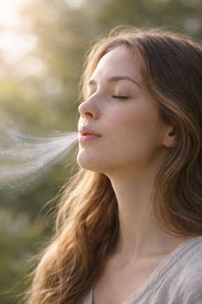 Souffle profond avec un long expiration